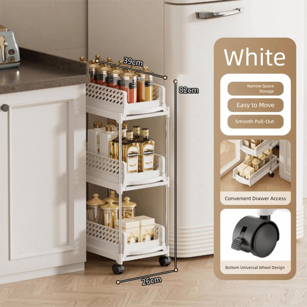 Plastic 2/3/4 Tiers Rolling Cart Space Saving Multi-Layer Storage Rack Bathroom