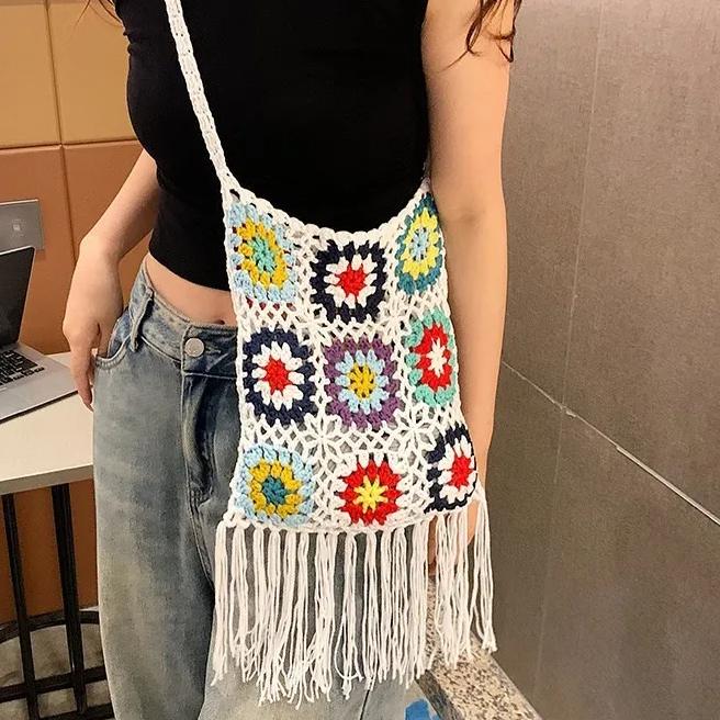 WTEMPO Ethnic Style Hollow-out Woven Retro Casual Versatile Single Shoulder Bags Large Capacity Women's Travel Shopping Message Bags