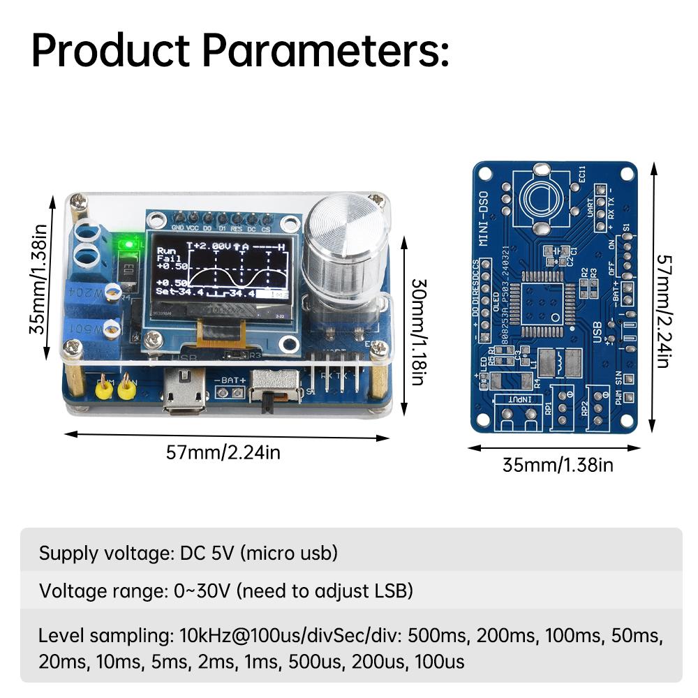 0.96-inch DOS LCD Oscilloscope Kit DC 5V BSTC Microcontroller Electronic DIY Components Micro USB Interface