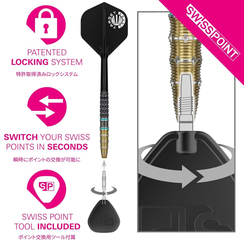 TARGET THE MIRACLE GEN7.5 Miku Suzuki 95% Tungsten K-Flex Swiss Point Steel Tip Darts Set K-Flex Flights and Shafts STEEL DARTS (22g)