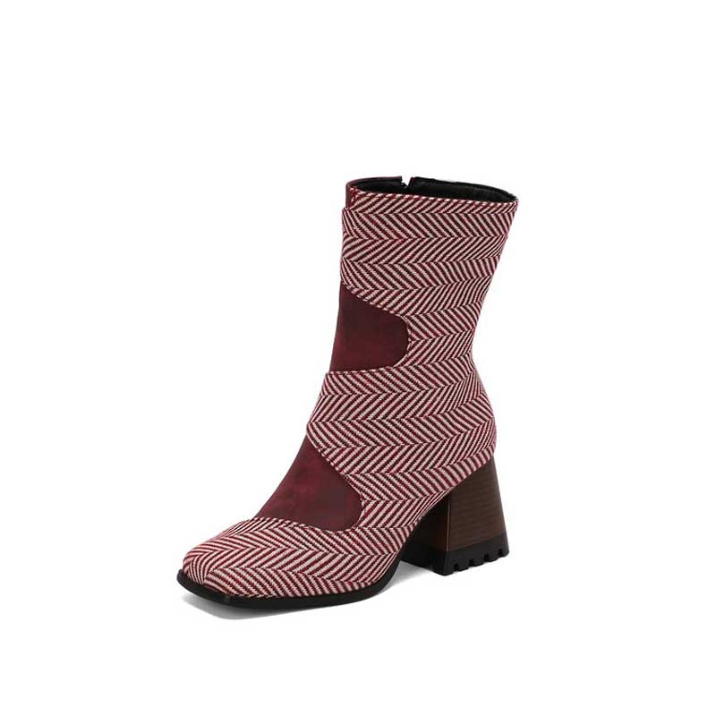 

Мода Осень Зима 2025 Женские Ботильоны на Квадратном Каблуке Повседневная Обувь Женская Цвет Блокировка botas mujer Большой Размер 42 43 WSH5173 40