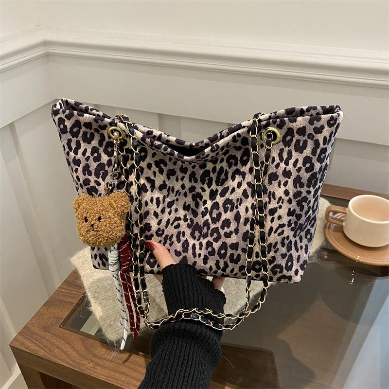 Popular Leopard Print Tote Messenger Bag Women's 2025 Fashion New Large-capacity Versatile Shoulder Underarm Commuter Bag