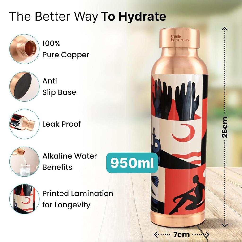 Home Copper Water Bottle 950ml | Detox Water Bottle- Immunity Enhancing | Copper Bottle For Office/Home/Gym