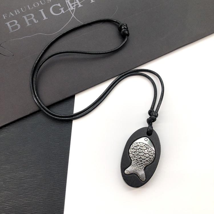 Retro Zen Ebony Long Necklace Women's Versatile Fashion Literary Clothing Accessories Sweater Chain Pendant