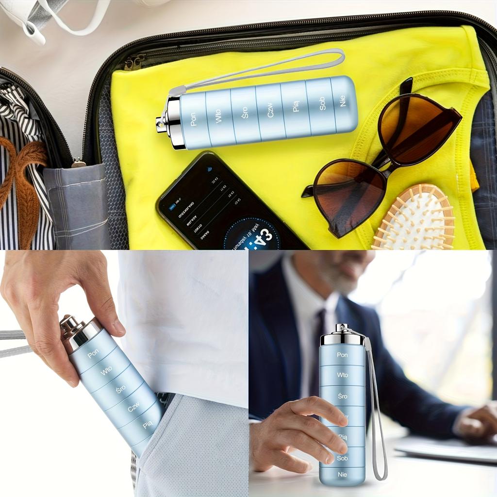 [Polish printing]Metal Travel Pill Organizer, Portable 7 Day Vitamin Organizer Stackable, Waterproof 1 Times A Day Pill Box