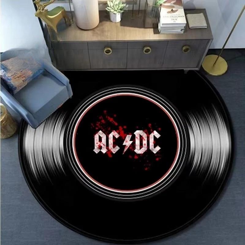 Retro Rockband Musik Schallplatte Runder Teppich Flanellteppich für Schlafzimmer Rutschfest Waschbare Fußmatte für Wohnzimmer Stilvolle Deko-Matten
