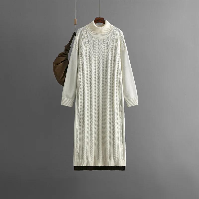 Winter 2024 New Women Knitted Warm Long Sweater Dress Women Autumn Fashion Loose Thickened Twist Knitted Vintage Dress Vestido