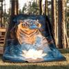 1pc Tiger Lotus Throw Blanket Polyester Fiber, Lightweight Flannel, Soft & Warm, All Season Use for Outdoor, Camping Digital Print
