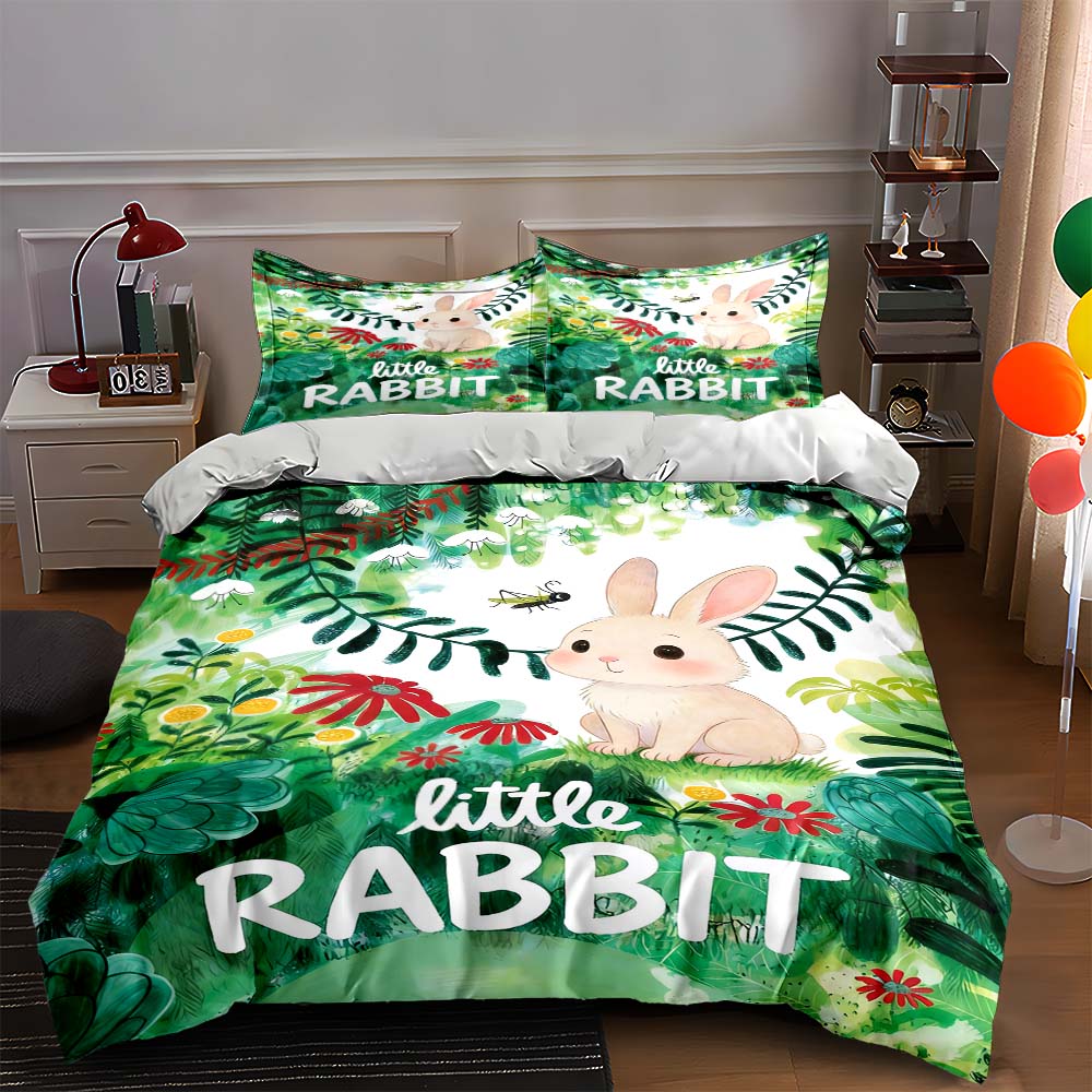 

Greenery, rabbit, floral Bedding Duvet cover sets Duvet covers Pillowcases gifts (1 * Duvet Cover 2 * Pillowcases, without duvet insert) 135x200cm
