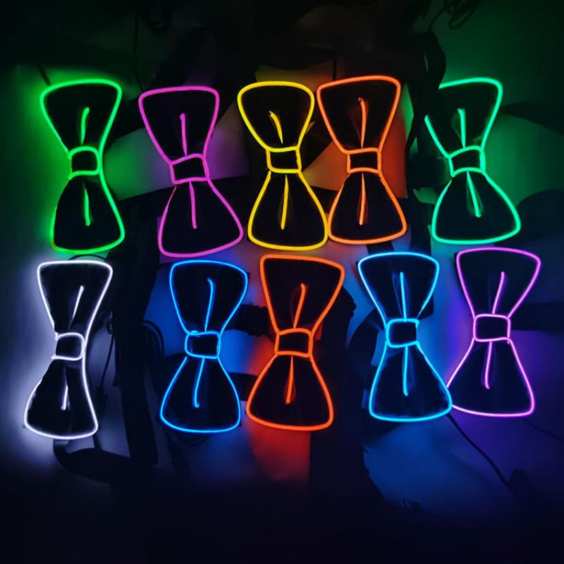Men Glowing Bow Tie EL Wire Neon LED Luminous Party Haloween Christmas Luminous Light Up Decoration Bar Club Stage Prop Clothing