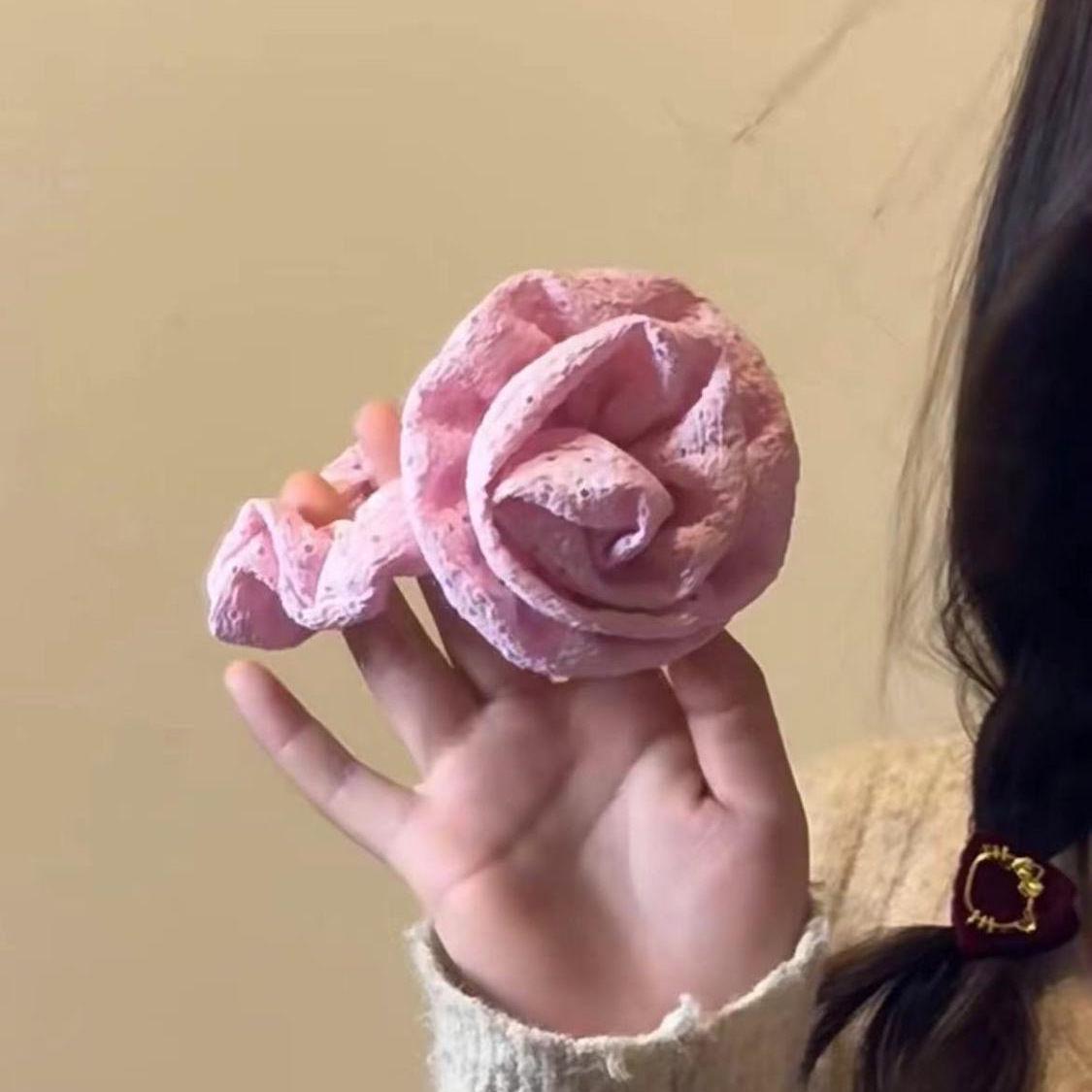 Sweet Red Rose Three-Dimensional Hair Tie - French Style Floral Scrunchie for Women