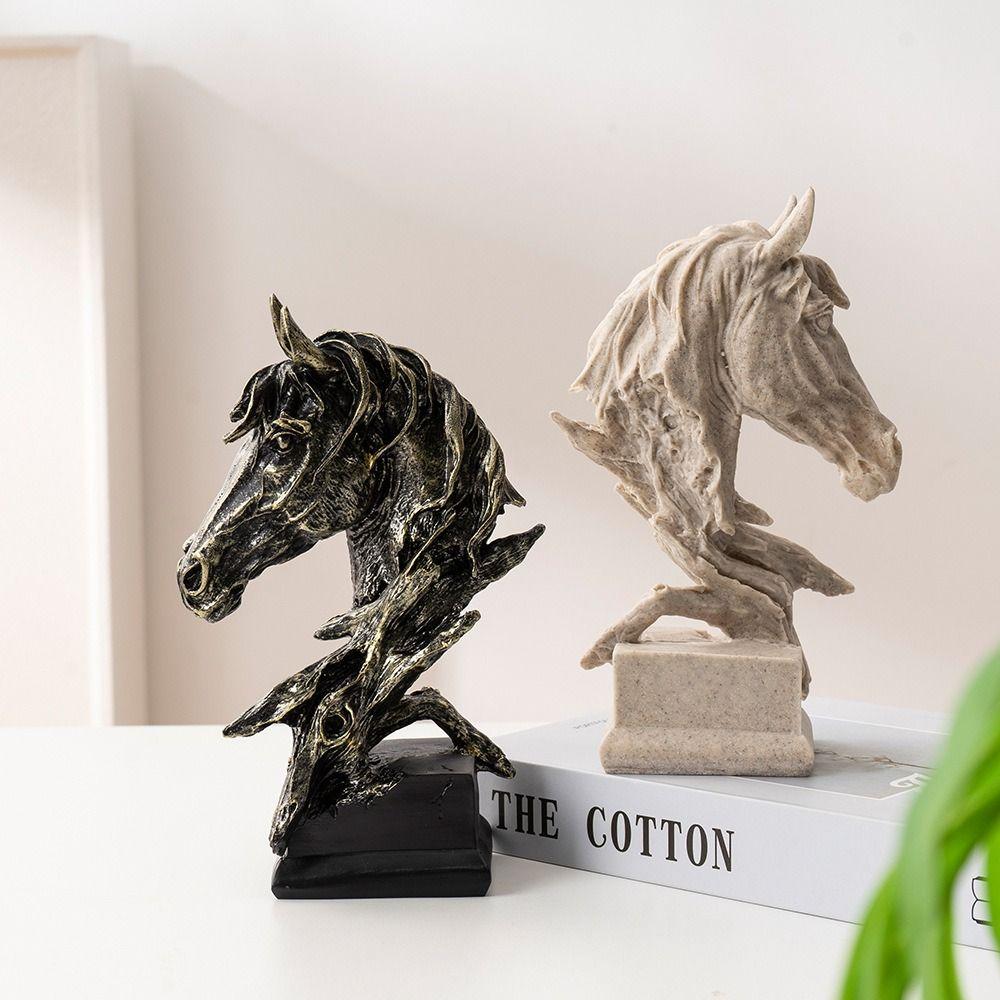 Resin Animal Sculpture Art Miniatures Figurine Micro Landscape Horse Head Statue  Bedroom