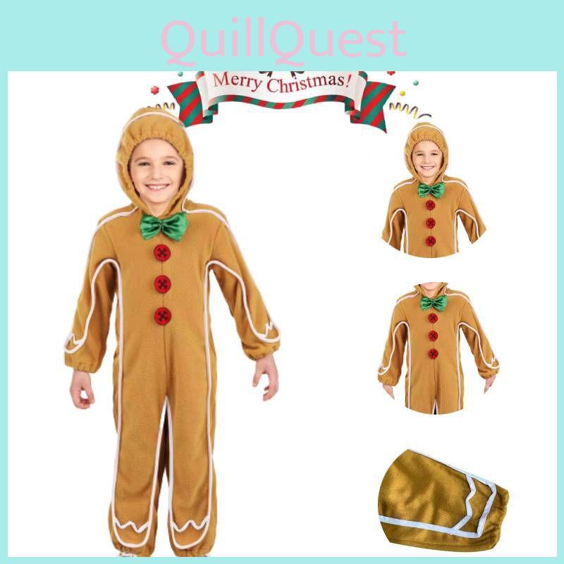 Adorable Christmas Gingerbread Man Kids Costume Cosplay Bodysuit