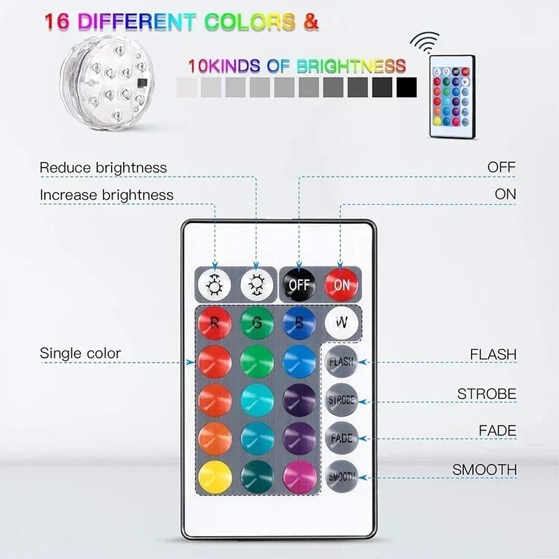 LED RGB Submersible Light 16 Colors Underwater Lamp for Ponds Decoration Parties Vase Bases Spas Aquariums