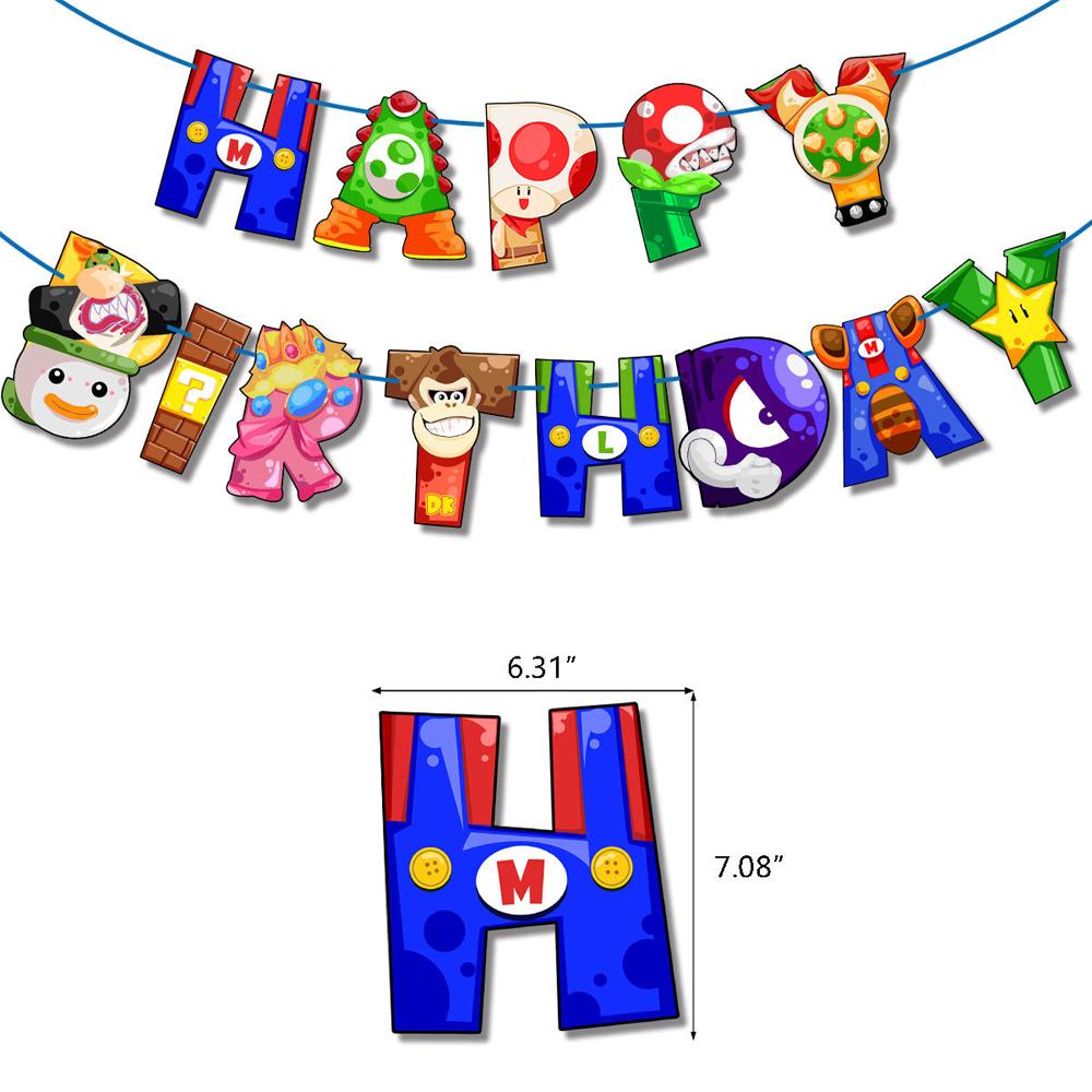 Super Mario Birthday Party Supplies Includes Banner, Cupcake Toppers, Balloons