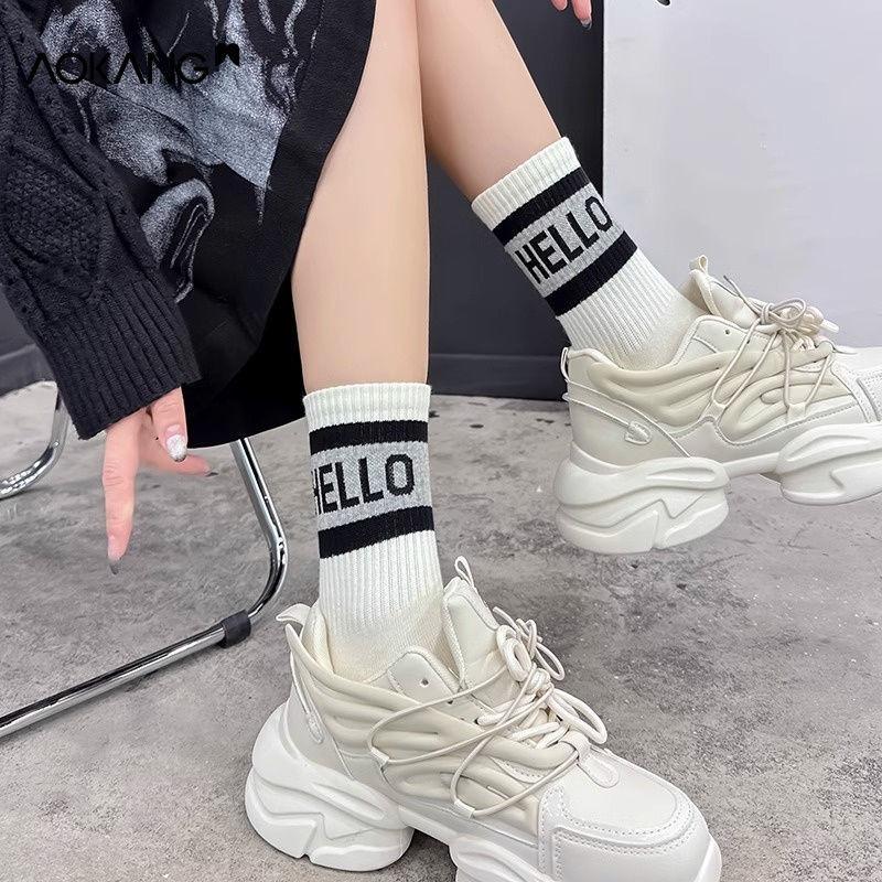 Female Autumn and Winter All Match Sports Letter Students In Tube Socks