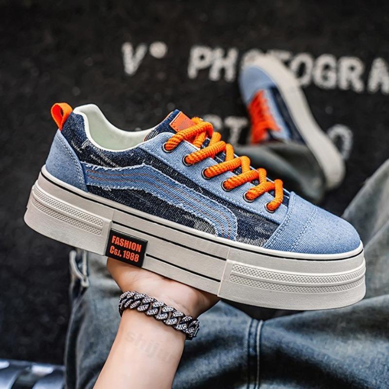 Fashion Men's Fashion Trend Thick Soled Casual Denim Fabric Shoes 2025 Autumn Shallow Mouth Comfortable Non Slip Lace Up Chunky sneakers