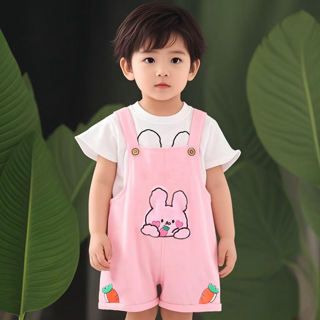 Girls' summer short sleeved set, new baby carrot rabbit overalls, girls' summer two-piece set