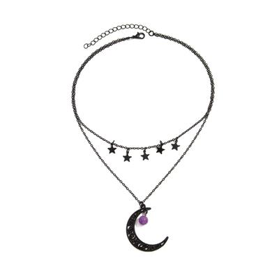 Gothic Necklace Hollow Moon Star Pendant Neckchain for Women Fashionable Jewelry Gift For Parties and Festivals