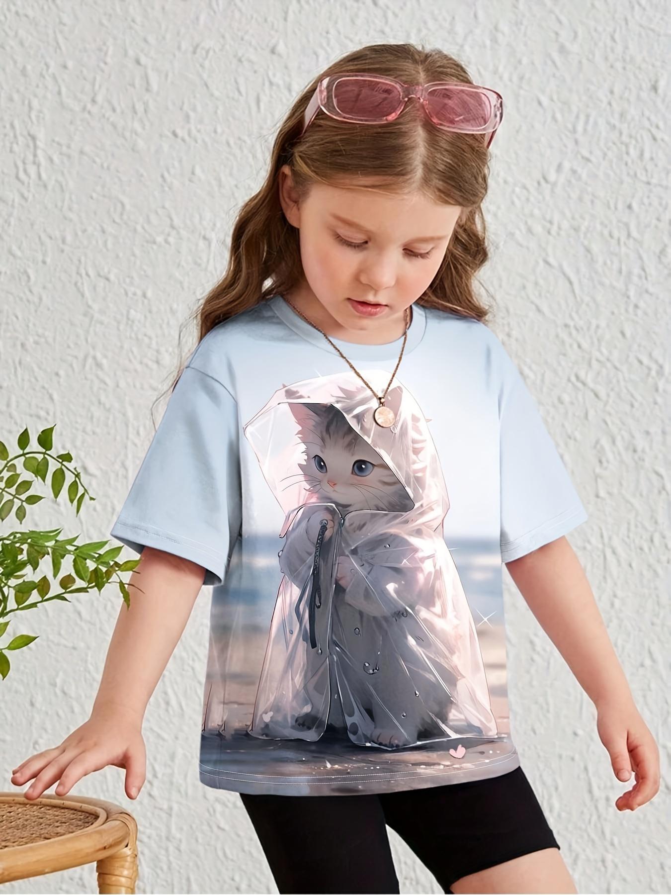 

Детская одежда для девочек с 3D-принтом в виде животных из мультфильмов, детские графические футболки для детей, футболки для девочек, модные футболки из полиэстера 160