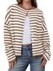 Women's Button Coat Striped Color-Contrast Long-Sleeved Cardigan