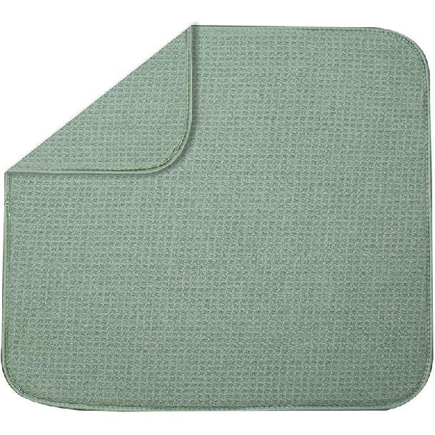 Dish Mat Absorbent, Reversible, Microfiber,Dish Drying Mat for Kitchen,Machine Washable Farmhouse Dishes Drainer for Countertop Fast Drying, Sage 16x18in зелёный