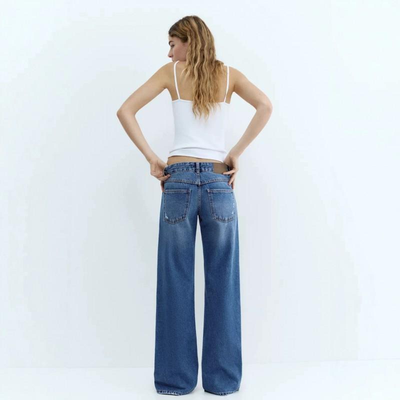 Vintage Low Waist Washed Ripped Wide Leg Jeans Loose Fit Fashion Denim Pants