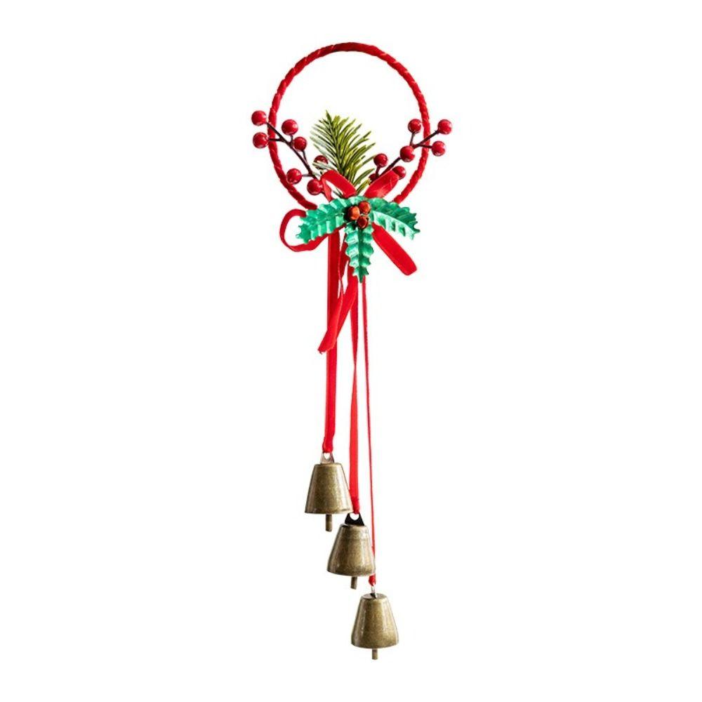 Iron Retro Christmas Bell Red Star Bow Car Decoration Xmas Tree Hanging Bells  Home Decoration