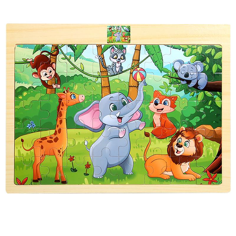 Wooden 40-piece Puzzle for Children, Animals, Dinosaurs, Cartoon Wooden Flat Puzzle for Babies, Early Education Educational Toys