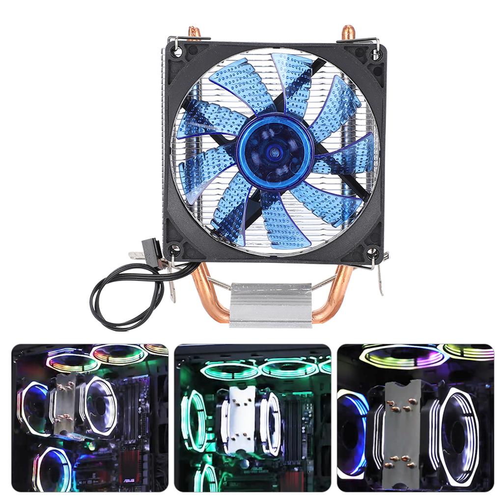 CPU Cooling Fan Double Row Heat Tube 3 Pin Interface Computer Accessories(blue Light)