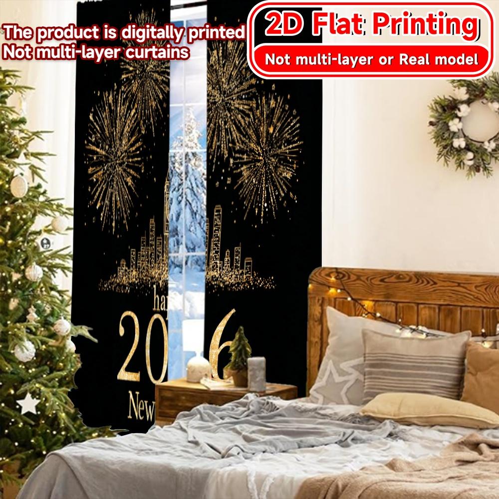 Set Of 2 Flat Printing Newyearcelebration Popular Curtains Prints Decorations Curtain With Semi Sheer Polyester