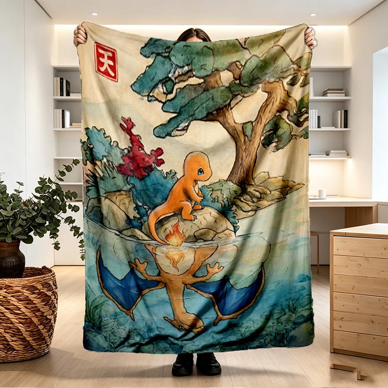 Charizard VS Blastoise Print Blanket - Soft & Comfortable, for Bedroom, Travel, Sofa, Home Decoration - Birthday Christmas Gift for Friend