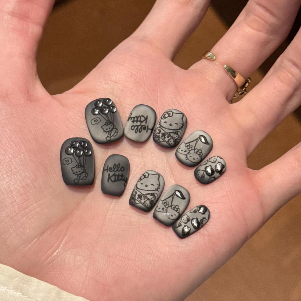 Blush French Cat Eye Princess Bow Nails - Handmade Wearable Nail Art