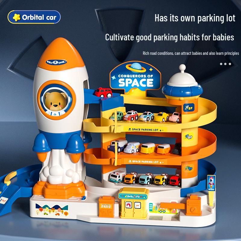 Rocket Space Adventure Track Car Toy for Kids – Educational Building & Parking Set