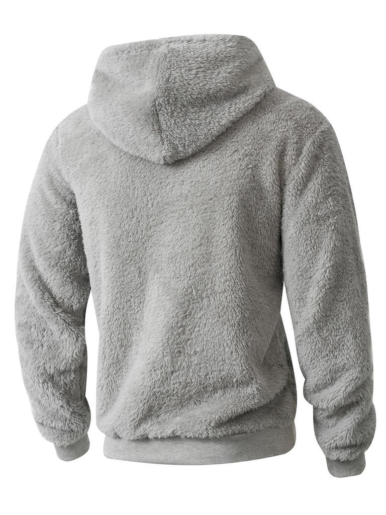 2025 Autumn/Winter European & American Men's Plush Lined Hooded Sweatshirt Jacket