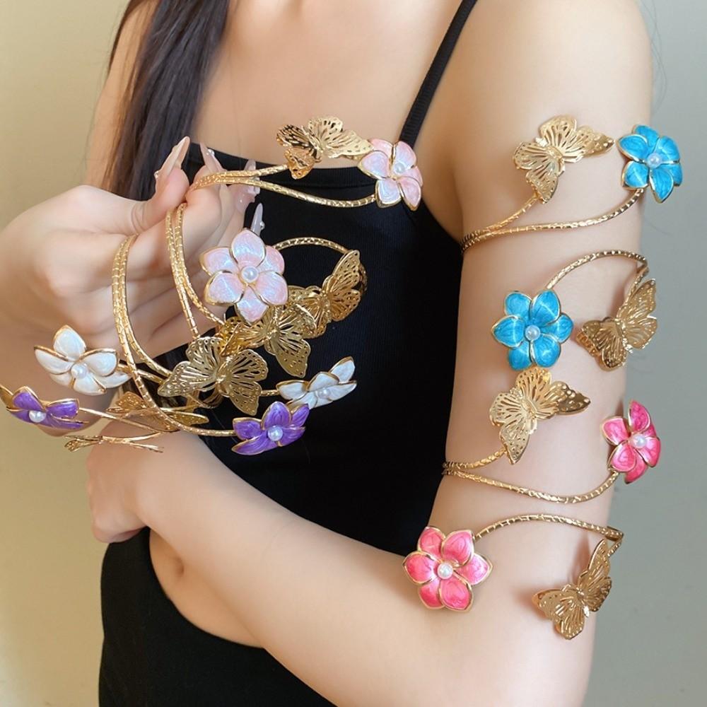 Iron Flower Butterfly Arm Cuff Twist Line Wide Open Arm Cuff Fashion Bohemian Bracelet Women