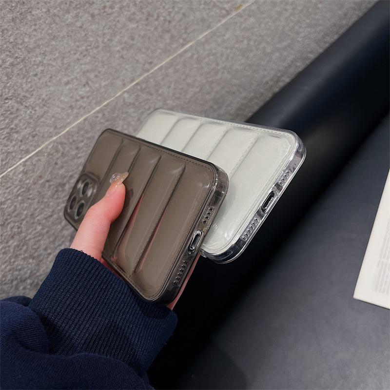 Transparent Down Jacket iPhone15Pro Mobile Phone Case - Fine Hole Wave Shell for 14/13, Anti-Fall for 12/11.