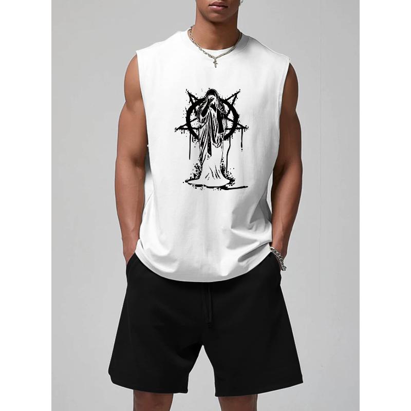 

Tank Top and Shorts Polyester Set for Men Elastic Waistband Breathable Relaxed Fit Summer Casual XXL білий