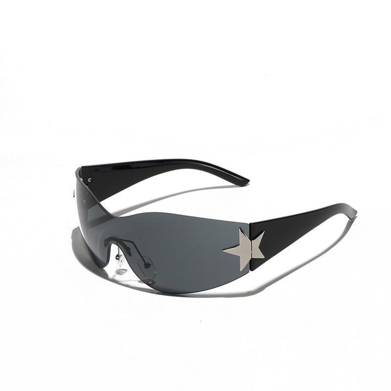 Glasses One-Piece Frameless Sunglasses Women'S Trend Personality Cycling Pentagram Sunglasses Men