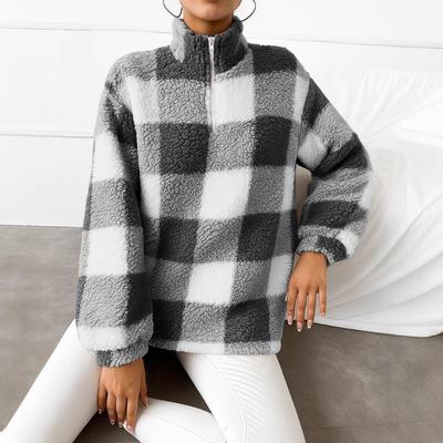 2025 New Women's Casual Stand Collar Zipper Long Sleeve Pullover Multi-color Plush Sweatshirt
