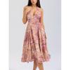 House of the Same Romantic Style Retro Cashew Nuts Print Sexy Deep V Hanging Neck Backless Vacation Dress