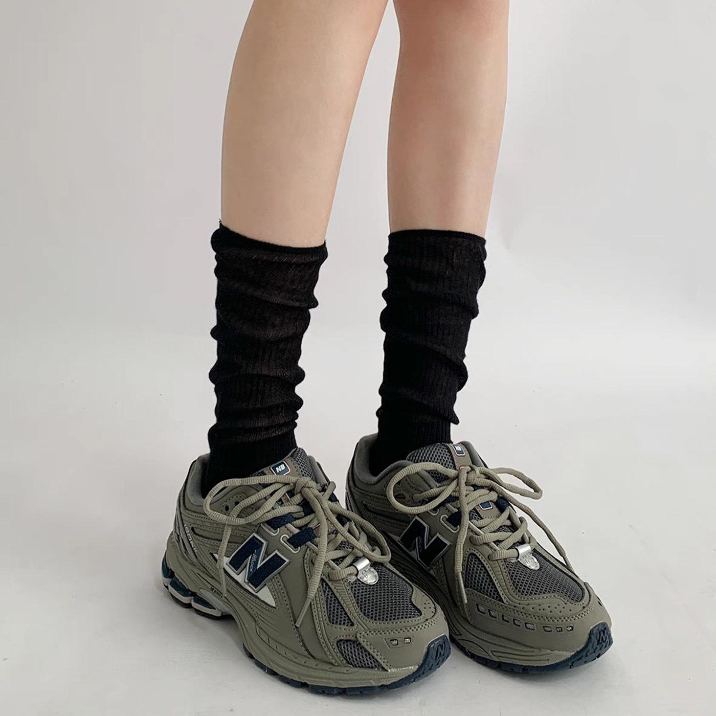 

Gray Pile Socks Spring And Autumn Calf Socks Pure Desire Style Tie Socks Ballet Style Foreign Style Mid-Tube Socks Trend One size fits all чорний