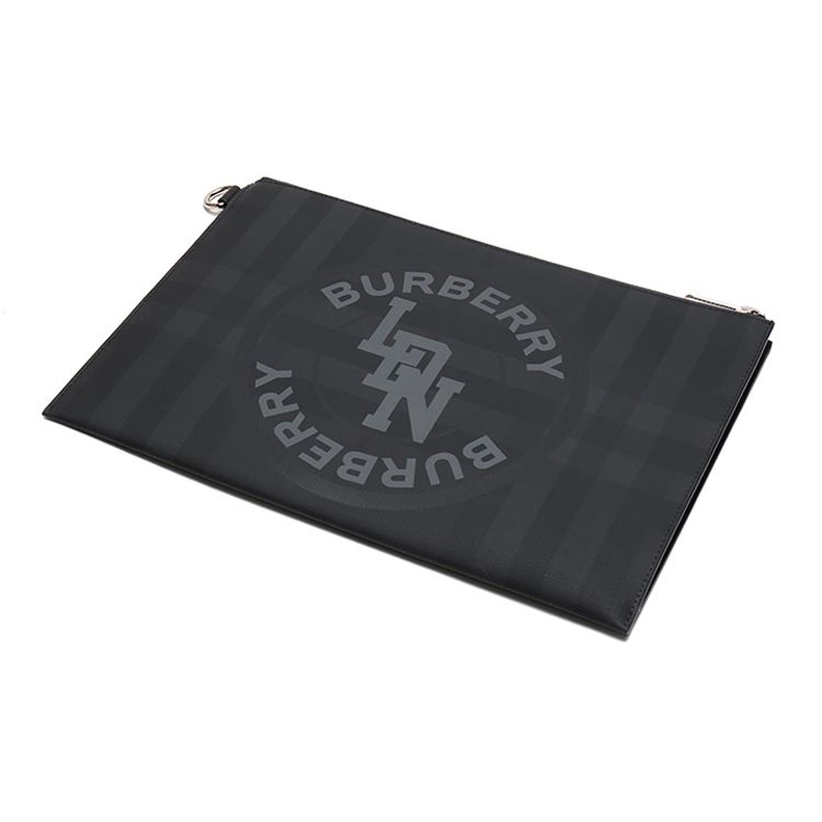 Burberry London Check Logo Pattern Fabric Clutch Bag Men Clutch Bag Dark-Charcoal 8022559