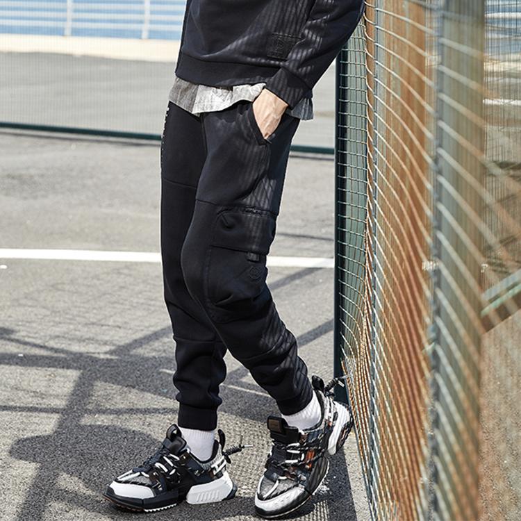 Li Ning Anti-Five Series Casual Tapered Sports Knit Pants Men Bottoms Standard-Black AKLQ743-2