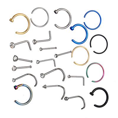 Mix 22 ks Kroužek do nosu s kamínky Septum Helix Nostril Piercing Labret Ret Chrupavka