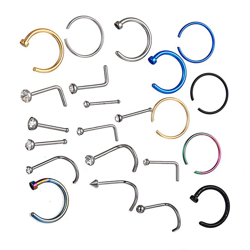 Mix 22Pcs Stud Nose Ring Hoop Septum Helix Nostril Piercing Labret Lip Cartilage