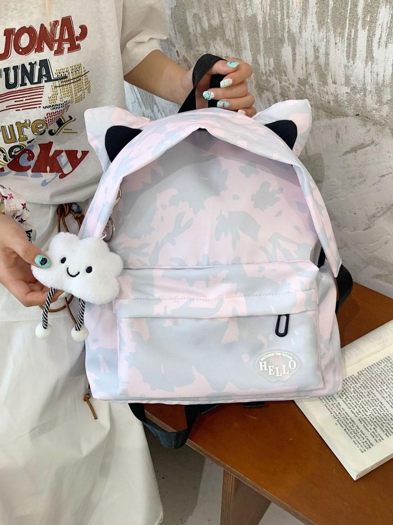 Cartoon Cat Ear Backpack For Girls With Nylon Material And Spacious Design For Daily Use