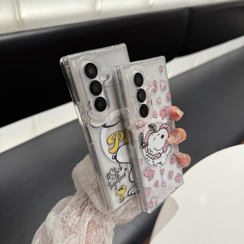 Funny cartoon Cute Snoopy peanut Love Heart Folding Magsafe Wireless Charge Case For Samsung ZFlip 3 4 5 6 ZFlip7 Magnetic stand
