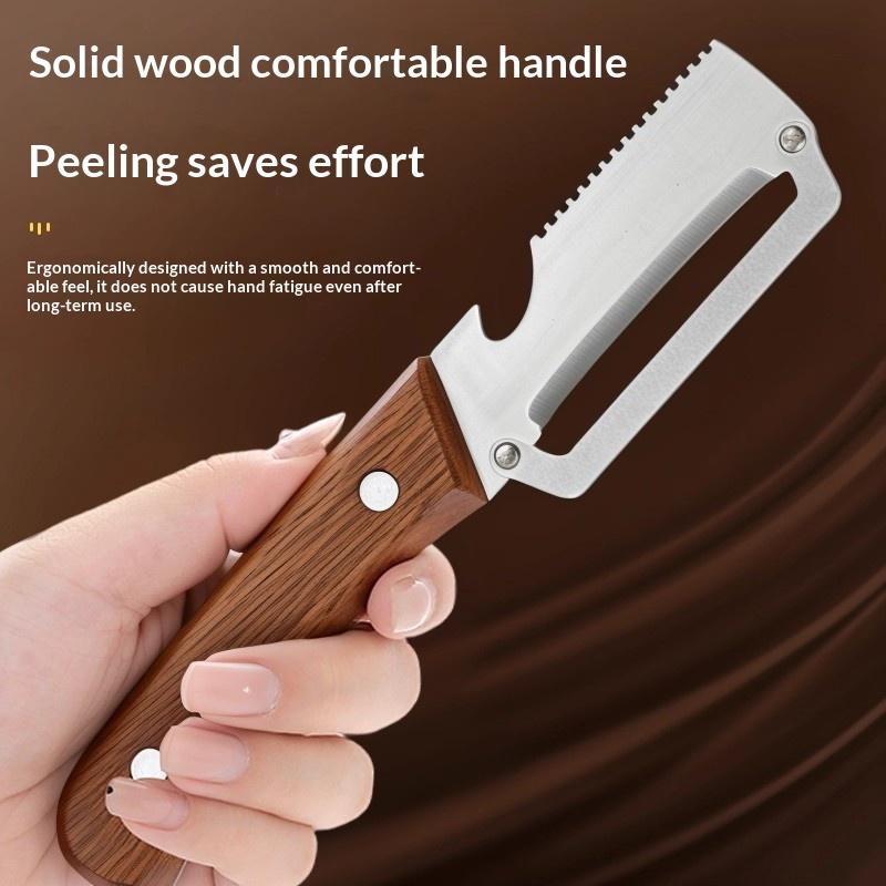 Stainless Steel Peeler With Wooden Handle Vegetable Peeler Bottle Opener Multi-Functional Fruit Potato For Kitchen one size