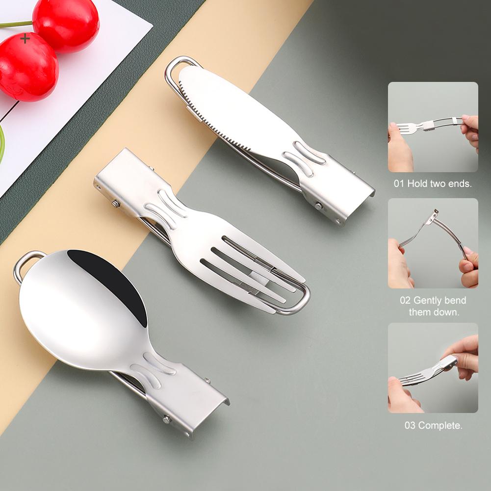 Foldable Stainless Steel Cutlery Set Portable Fork Knife Spoon Tableware Set For Outdoor Camping Travel Picnic Utensils